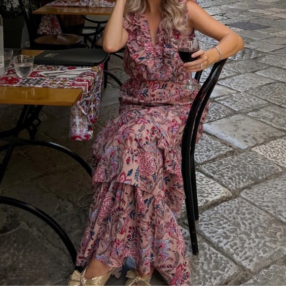 Anna Cate Sz S Charlotte Peaxh Floral Tiered Maxi Dress B24 - Picture 9 of 13